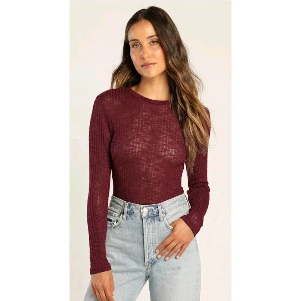 Free People Intimately FP Womens Aura Layering Top Semi Sheer Ribbed Size Large